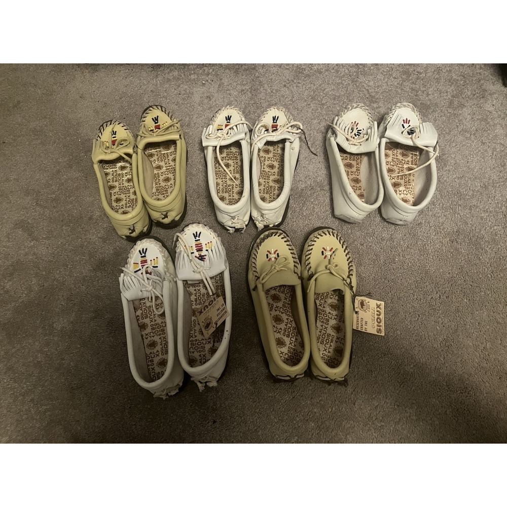 Lot Of (5) Vintage Genuine Indian The Cherokees Moccasins Size F 5 Natural NEW Q